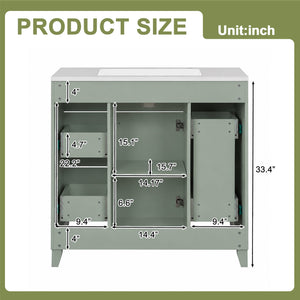 36" Green Bathroom Vanity with Ceramic Sink