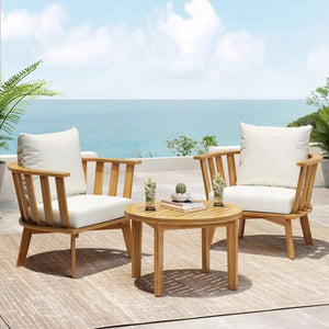 Patio Furniture Set: Outdoor Acacia Wood Patio Club Chair with Table