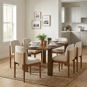 7 Pieces Modern Oval Dining Set, Rustic Farmhouse Solid Wood Kitchen Table Set for 6