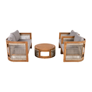 4-Piece Patio Seating Group with Acacia Wood and Woven Rope Accents