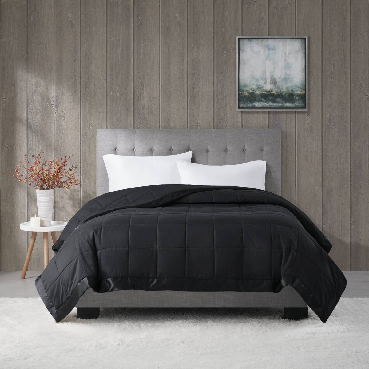 Lightweight Down Alternative Blanket with Satin Trim