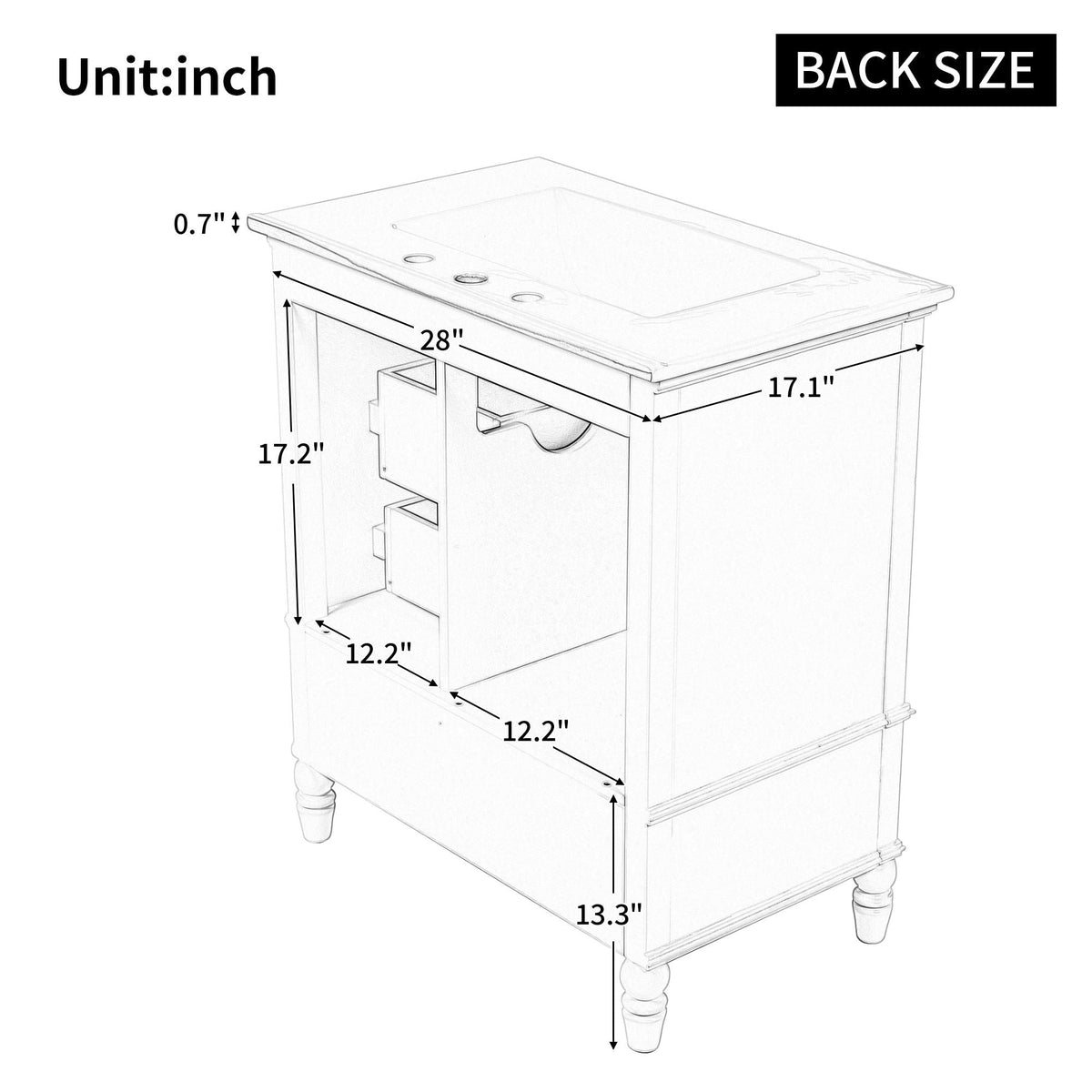 30" Bathroom Vanity With Sink, 3 Drawers, Adjustable Feet