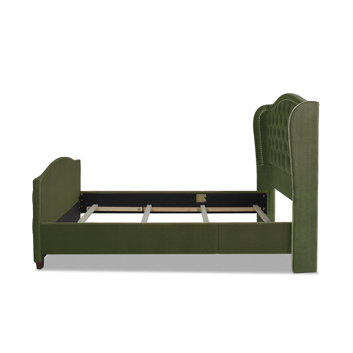 Marcella Upholstered Shelter Headboard Bed Set, Queen, Olive Green Performance Velvet