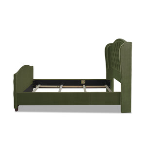 Marcella Upholstered Shelter Headboard Bed Set, Queen, Olive Green Performance Velvet