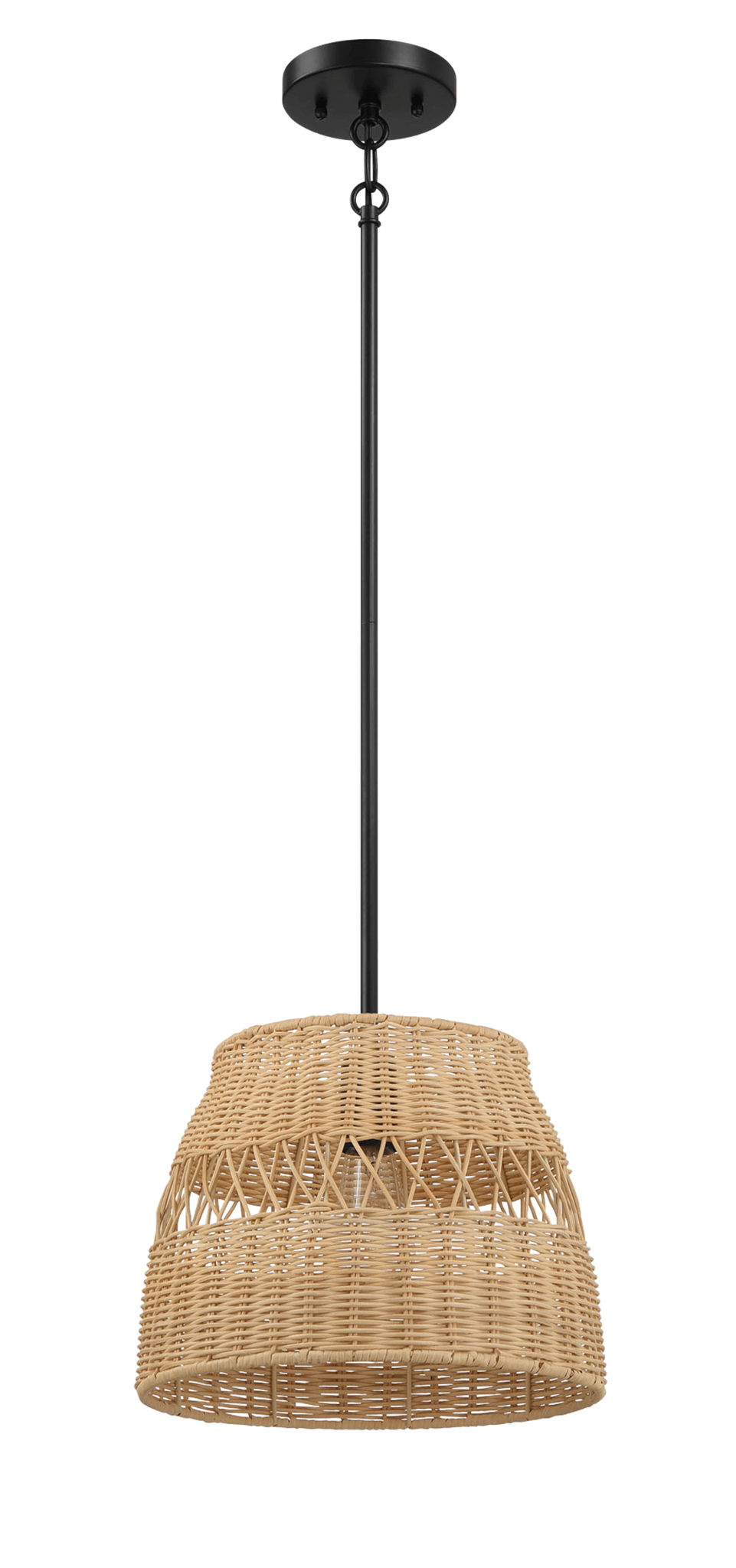Essence - Single Lights Pendant With Shade - Black / Rattan