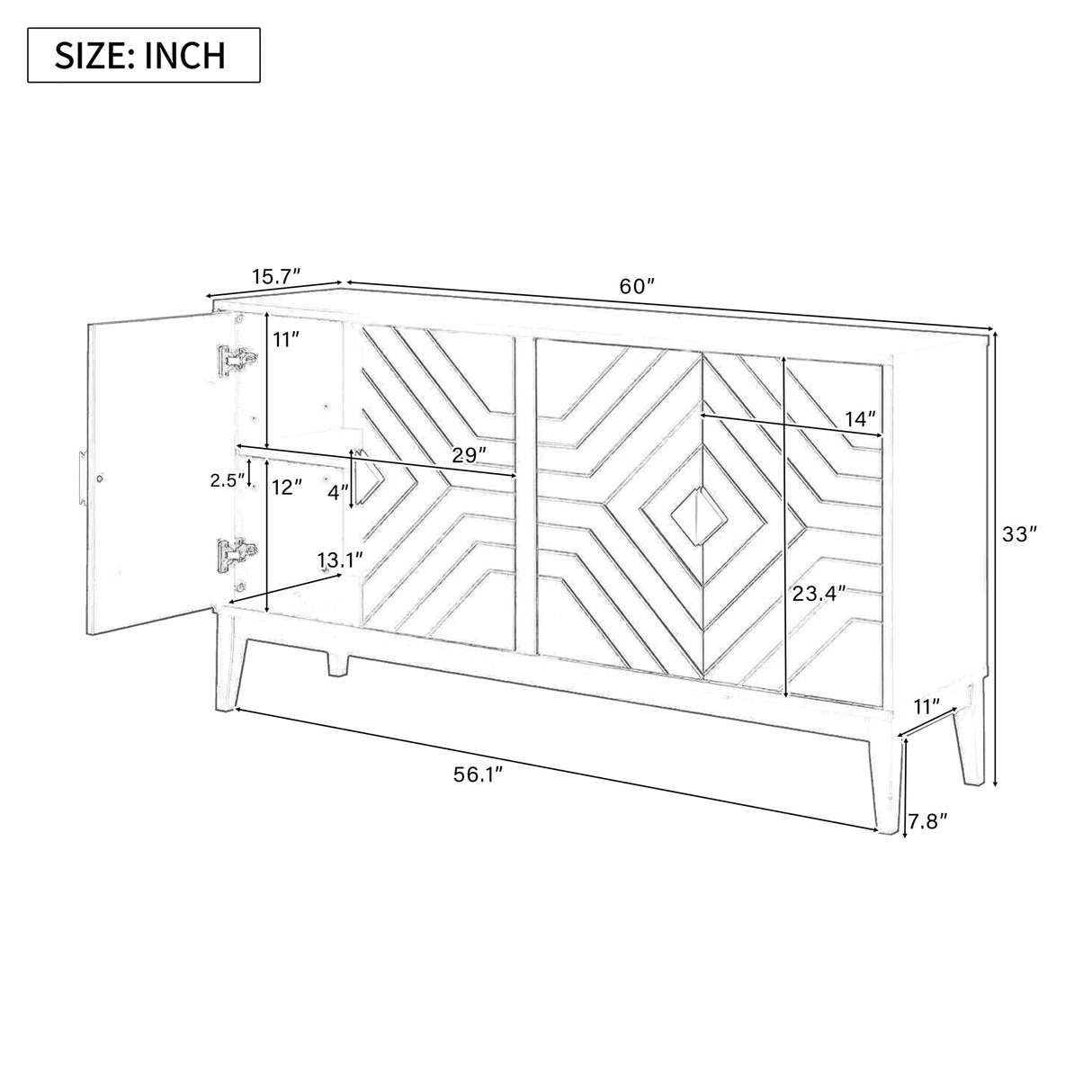 4 Door Sideboard Storage Cabinet For Living Room And Dining Room