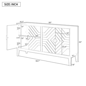 4 Door Sideboard Storage Cabinet For Living Room And Dining Room