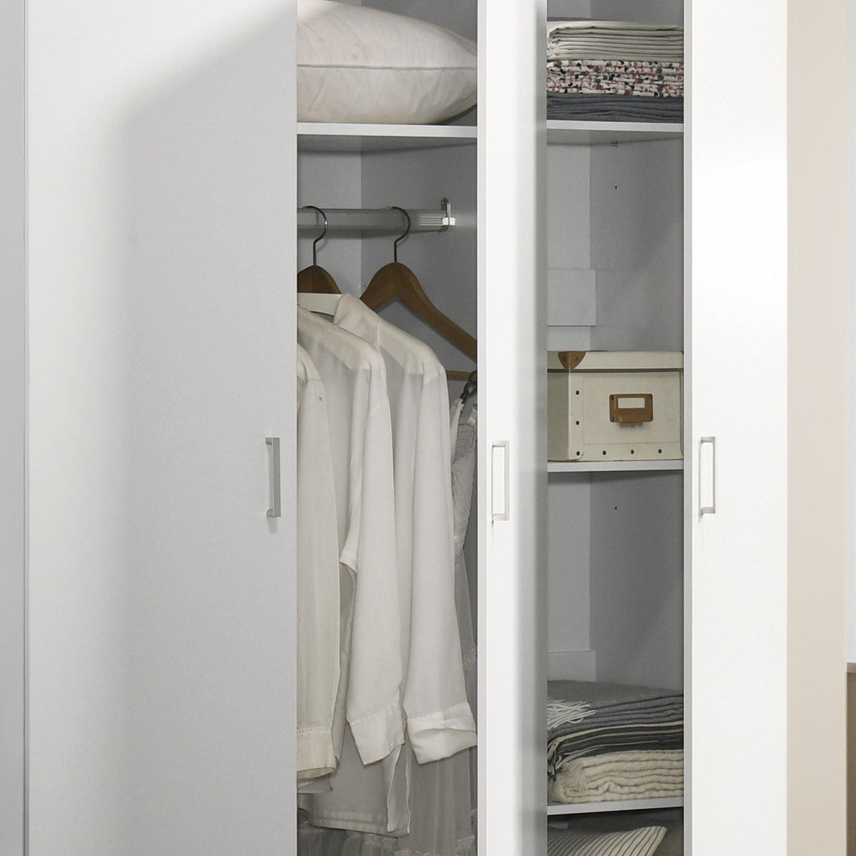 Declan 3-Door Wardrobe Cabinet Armoire in White