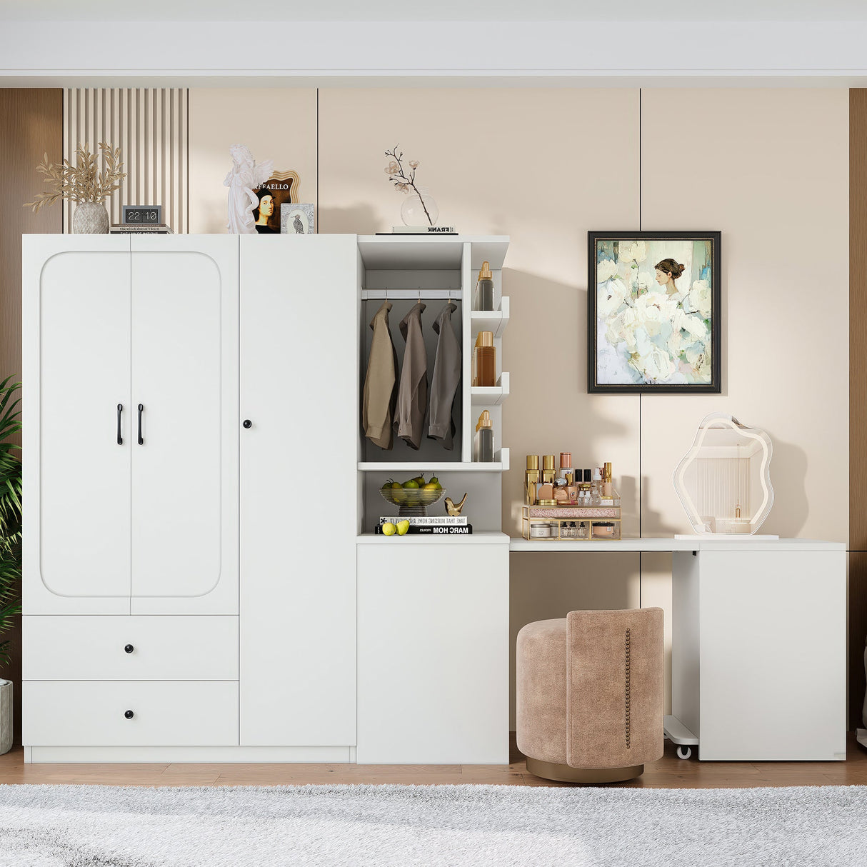 Multifunctional Wardrobe with 2 Doors and Convertible Desk