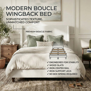 52.7" Tall Wingback Upholstered King Size Platform Bed Frame