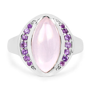 3.57 Carat Genuine Rose Quartz And Amethyst .925 Sterling Silver Ring