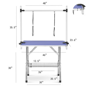 Large Size Grooming Table For Pet Dog And Cat With Adjustable Arm And Clamps Large Heavy Duty Animal Grooming Table - Blue