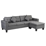 Modern-Sectional-Sofa-Set-with-L-Shape-Chaise-Lounge,-Cup-Holder,-Faux-Linen-Grey-Fabric-Sofas-&-Sectionals