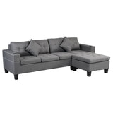 Modern Sectional Sofa Set with L-Shape Chaise Lounge and Cup Holders