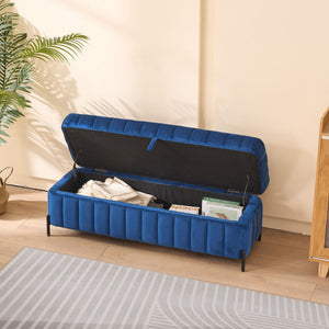 Wide Upholstered Storage Soft Bench Ottoman With Metal Legs
