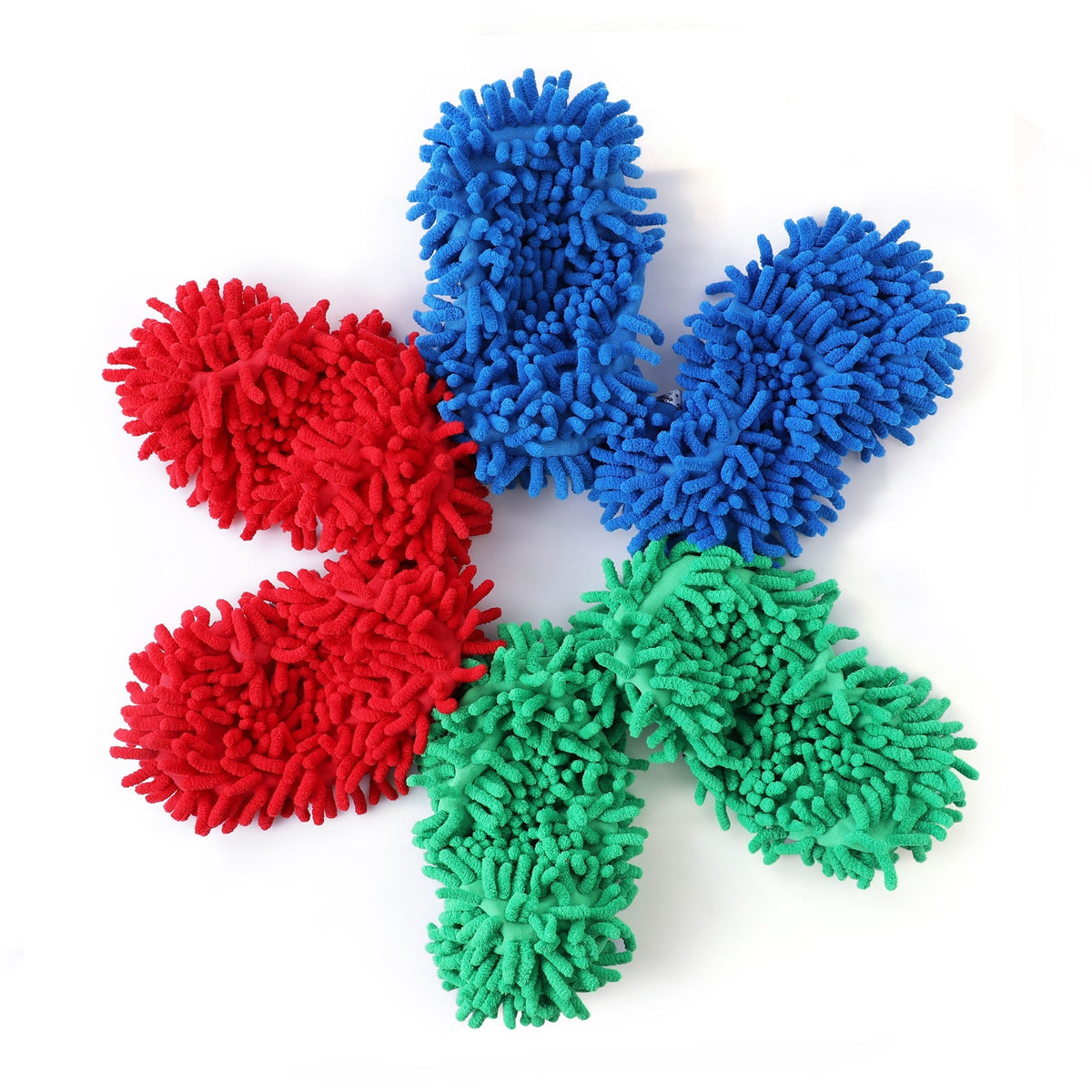 Microfiber Mop Slippers For Floor Cleaning, Machine Washable, 3 Pieces - Blue / Green / Red