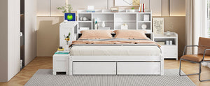 Platform Bed With Multi Functional Storage Space, Nightstand, 2 Drawers, USB Ports And Desk