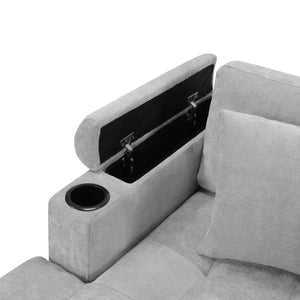 U Shaped Sectional Sofa, Corner Living Room Couch With Built In Cup Holders, Storage, USB Ports
