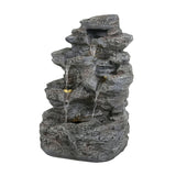 Tall Slim Faux-Stone Fountain with LED Lights, 5-Tiered Cascading Water Feature