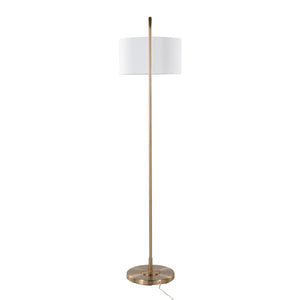 Puck 63.75' Contemporary Metal Floor Lamp in Gold with White Linen Shade