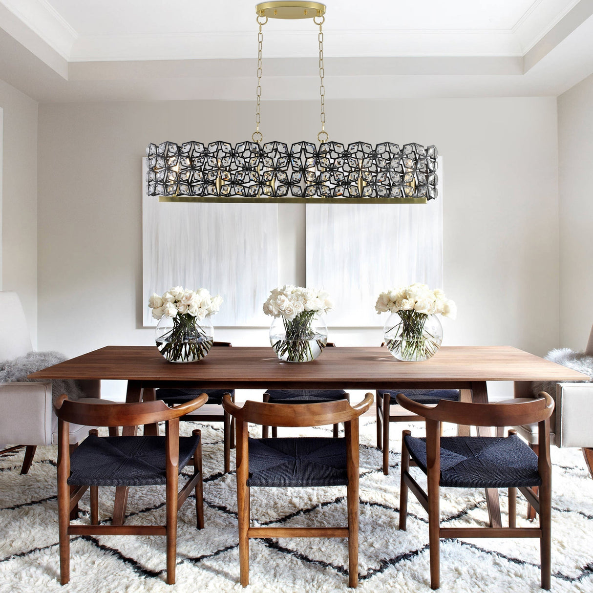 39" Contemporary Crystal and Black-Gold Pendant Chandelier