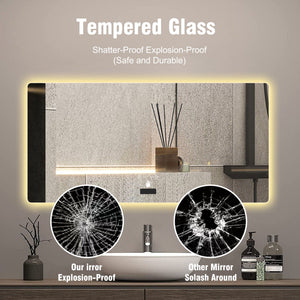 Frameless Bathroom Mirror With Light, LED Backlit, Tri Color Dimming, Anti Fog, Smart Sensor - Silver