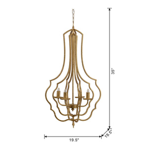 4 Light Chandelier With Adjustable Chain - Gold