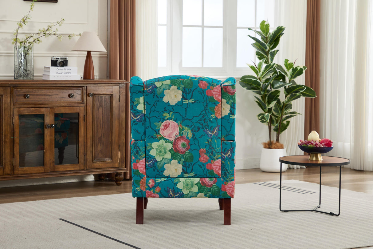 Modern Accent Chair with Retro Wood Legs - Floral