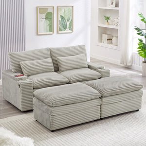 Convertible Loveseat Sofa With Storage, USB Ports, Cup Holders