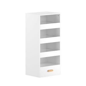 4 Tier Freestanding Bookshelf With 3 Sliding Drawers And 1 Bottom Drawer - White