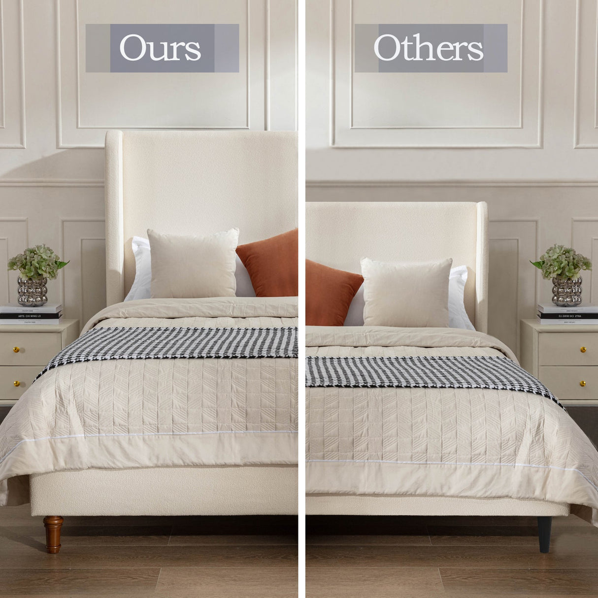Harper Tall Headboard Upholstered Bed in Ivory Boucle, California King