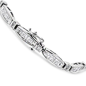 14K White Gold 2.0 Cttw Princess and Round Diamond Bar and Link Bracelet (I-J Color, I1-I2 Clarity) - 7.25" Inches