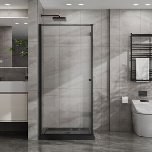 Corner Shower Enclosure, Frameless Pivot Door - Black