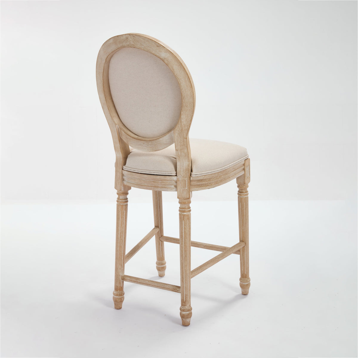 French Country 26'' Height Bar Chairs with Beige Linen Upholstery - Set of 2