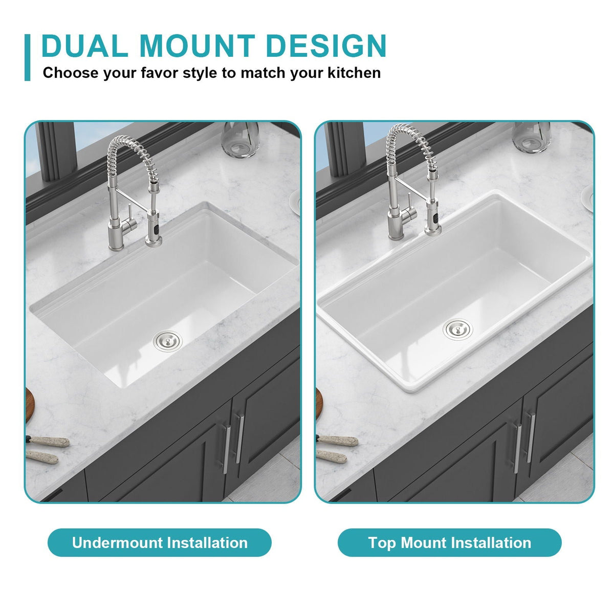 Undermount Workstation Single Bowl Porcelain Ceramic Kitchen Sink