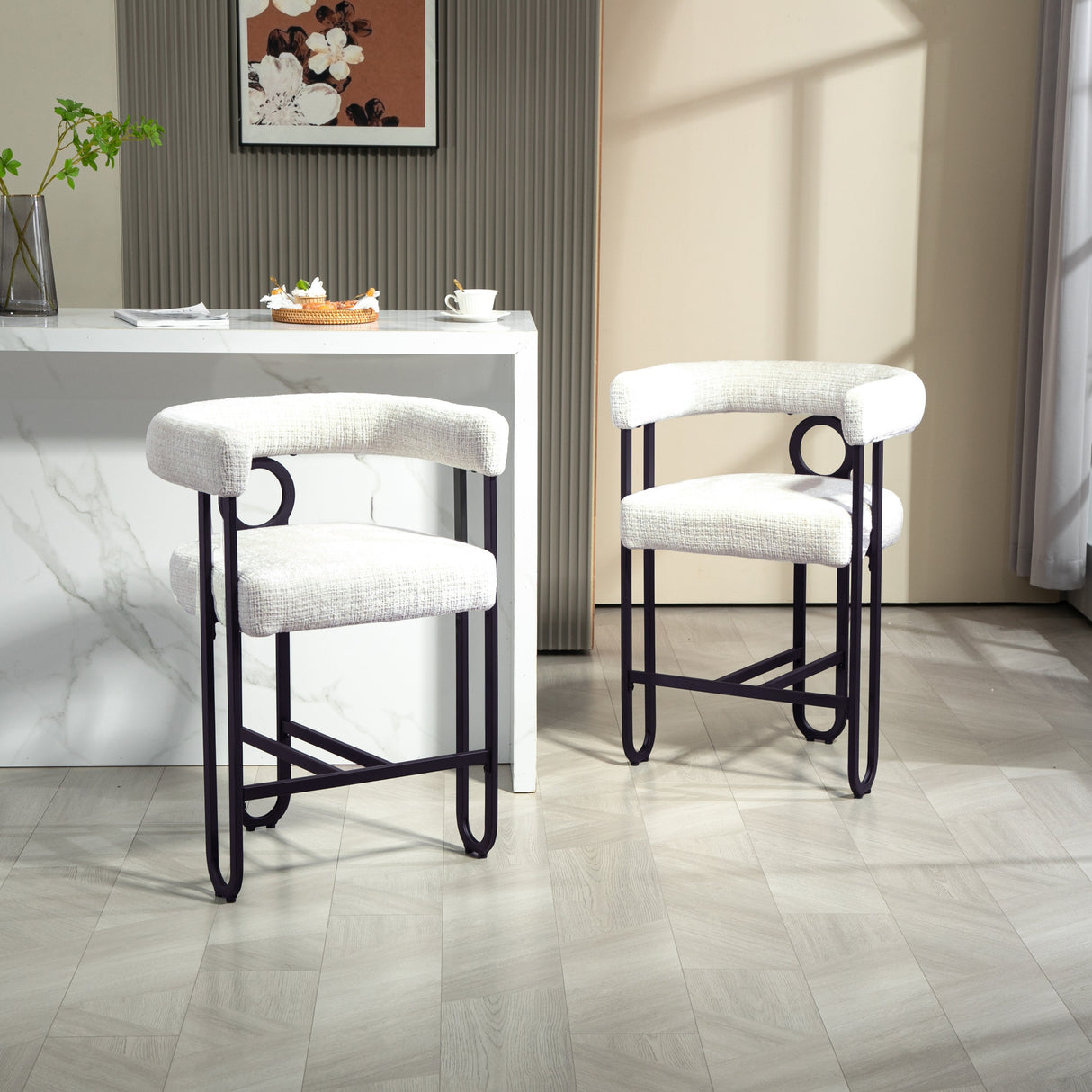 Household bar stools set of 2, modern upholstered with back
