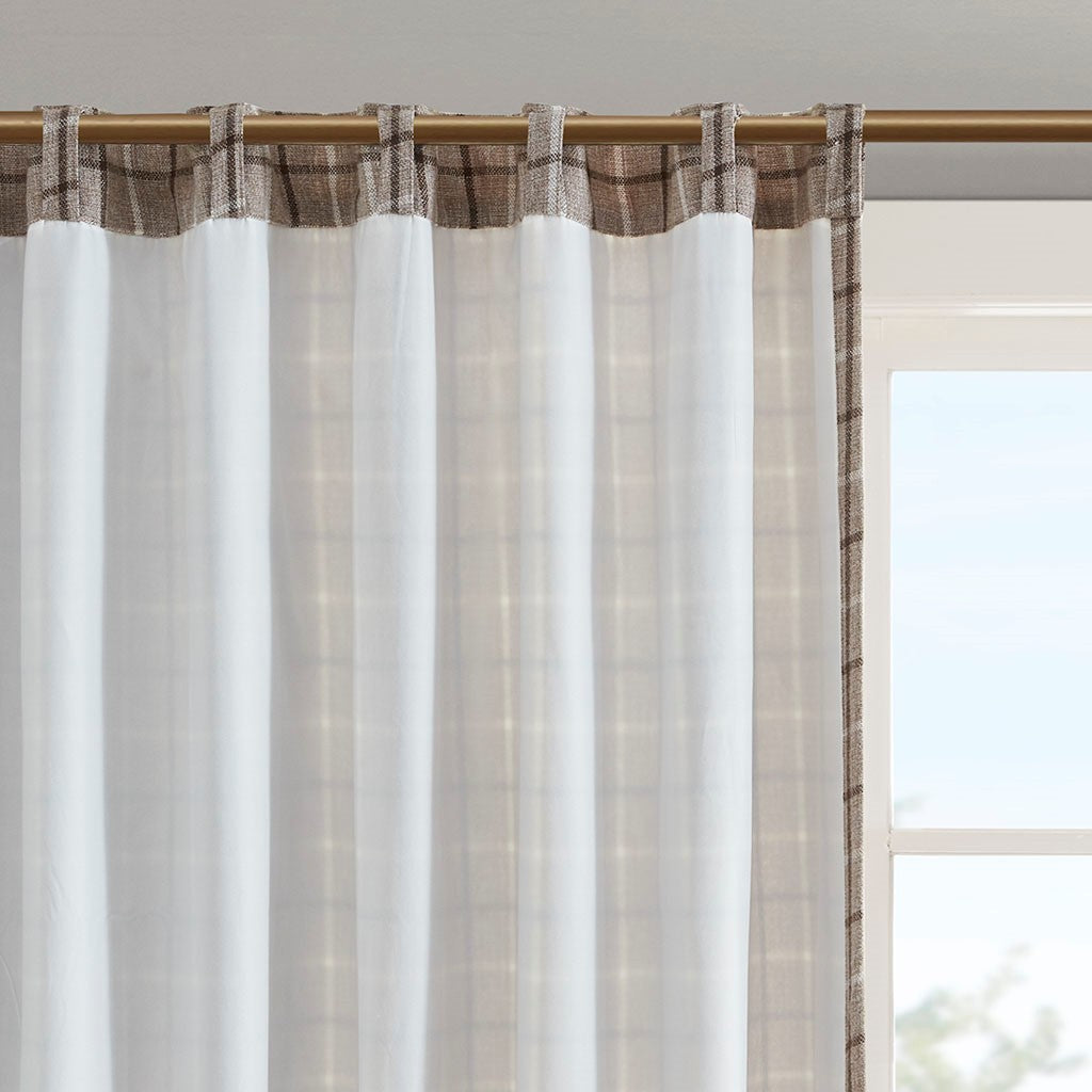 Plaid Rod Pocket and Back Tab Curtain Panel with Fleece Lining Brown 50x84