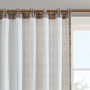 Plaid Rod Pocket and Back Tab Curtain Panel with Fleece Lining Brown 50x84