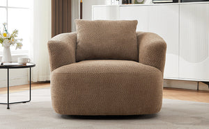 Chenille Upholstered 360° Swivel Chair with Throw Pillow, Dark Brown