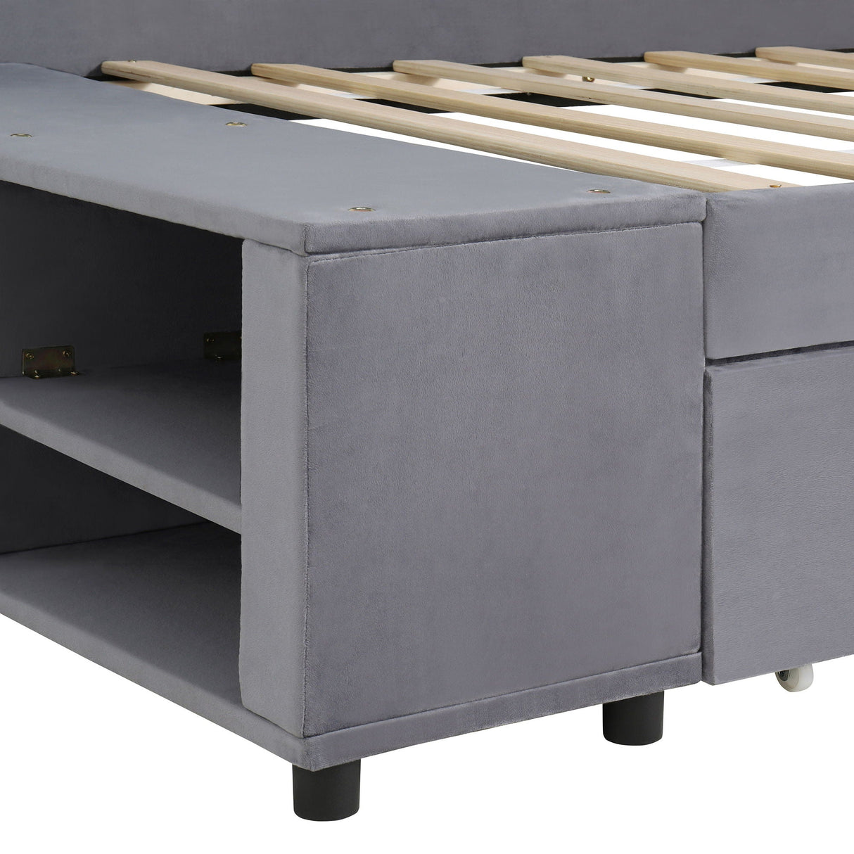 L Shaped Upholstered Platform Bed With Storage And Drawers