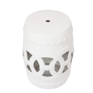Elegant Glazed Ceramic Drum Stool Indoor / Outdoor Side Table Accent Garden Stool - White
