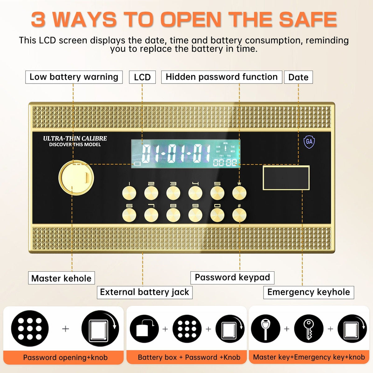 Large Double Door Coin Operated Safe, Digital Security Safe With Fireproof And Waterproof Bag