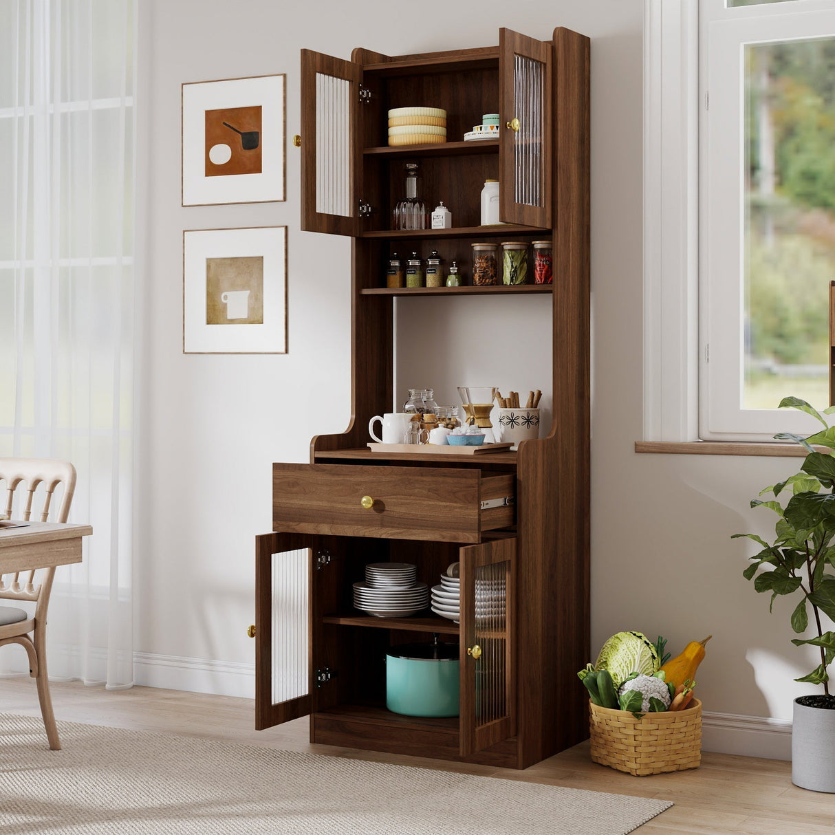 Kitchen Pantry Hutch Storage Cabinet Farmhouse Style