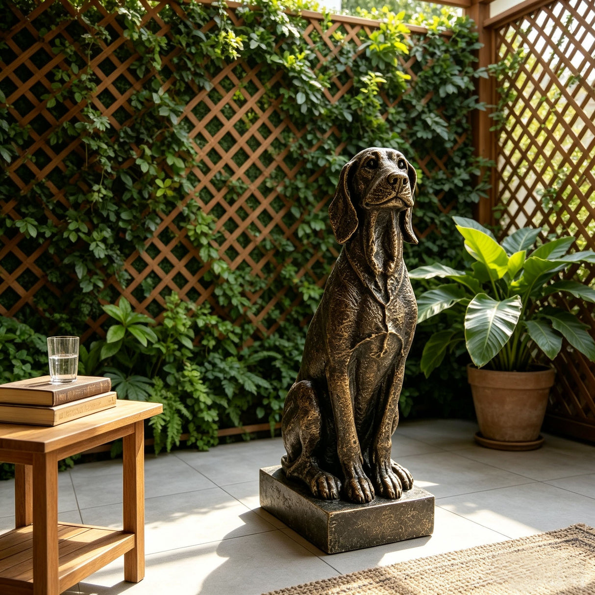 Vintage Bronze Sitting Hound Dog Statue