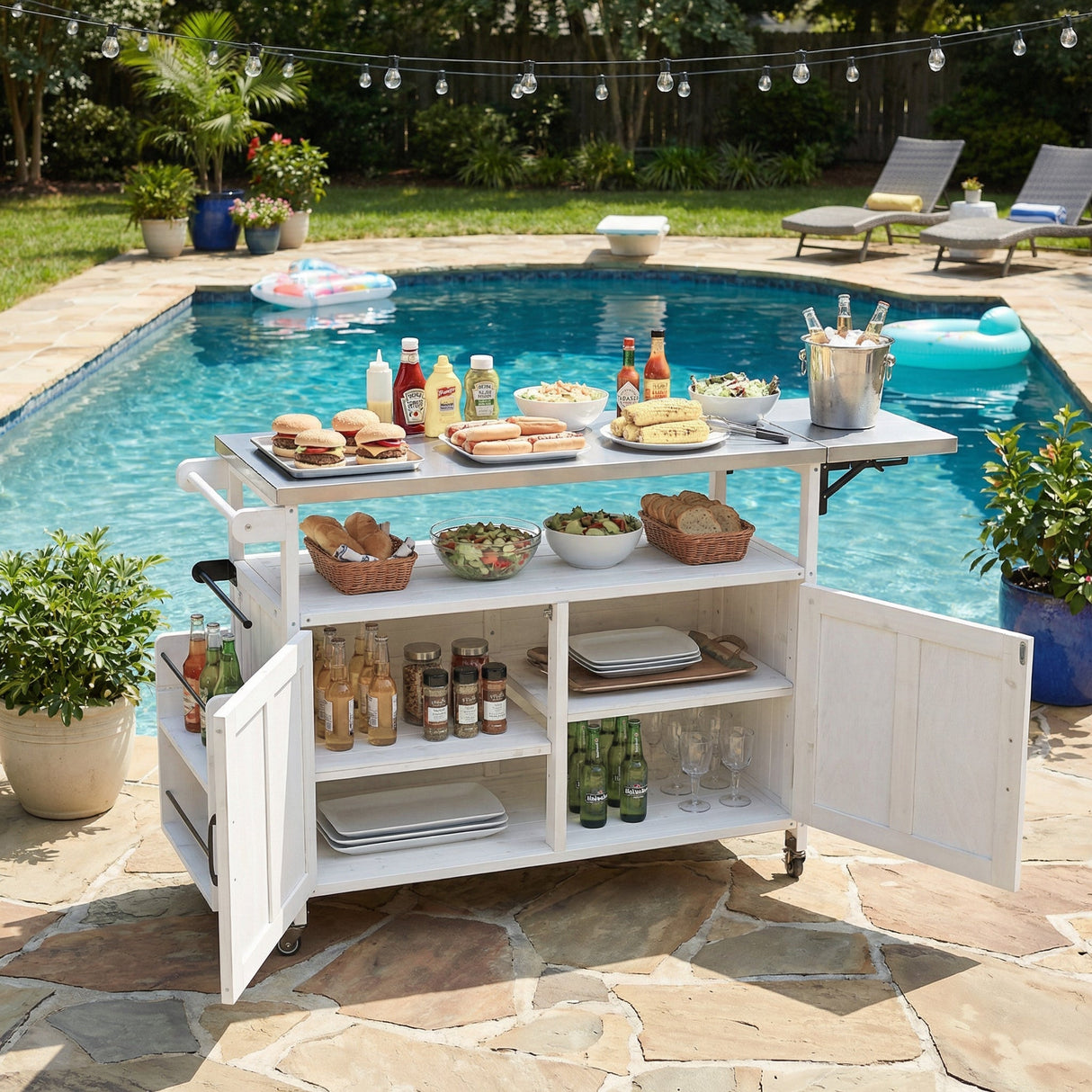 Foldable Outdoor Kitchen Island Patio Cart with Storage
