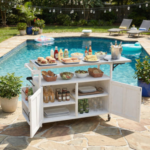 Foldable Outdoor Kitchen Island Patio Cart with Storage