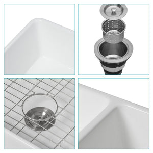 Sink 33" Double Bowl Apron Front Kitchen Sink 50 / 50 - White