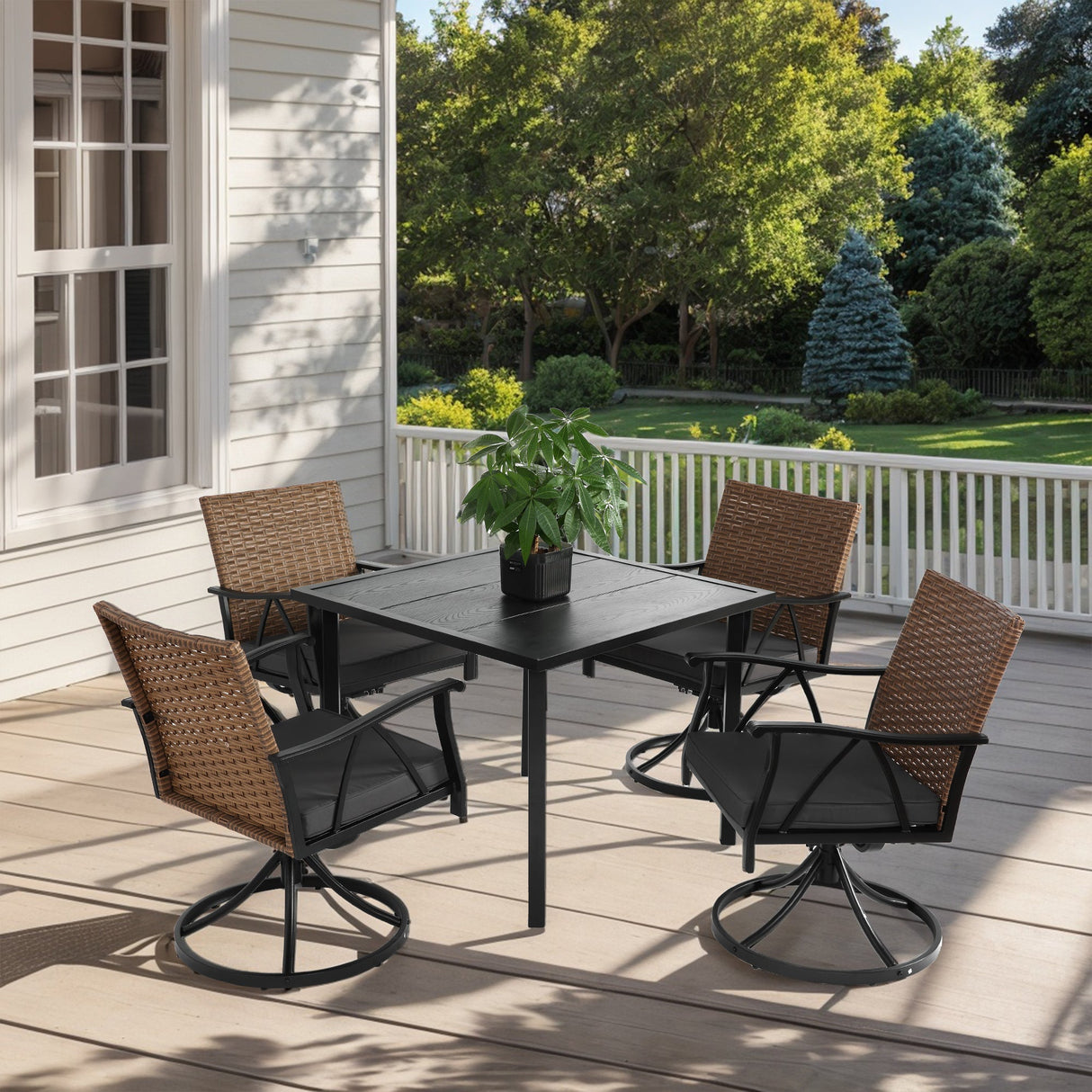 5 Piece Patio Dining Set for 4 with Swivel Rocker Chairs and Steel Table Top