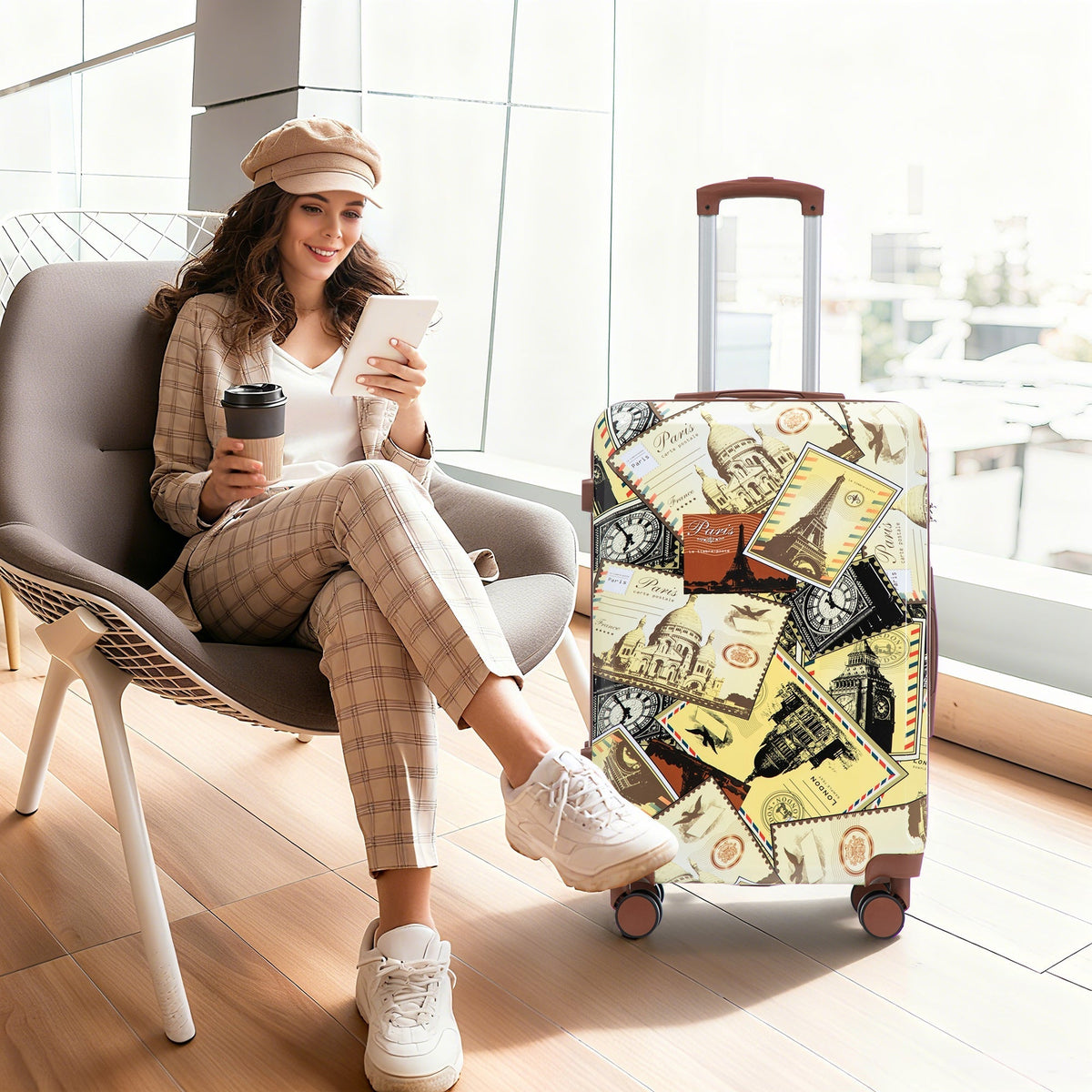 3-Piece Spinner Wheel Luggage Set with Waterproof Polycarbonate Shell - Black Vintage