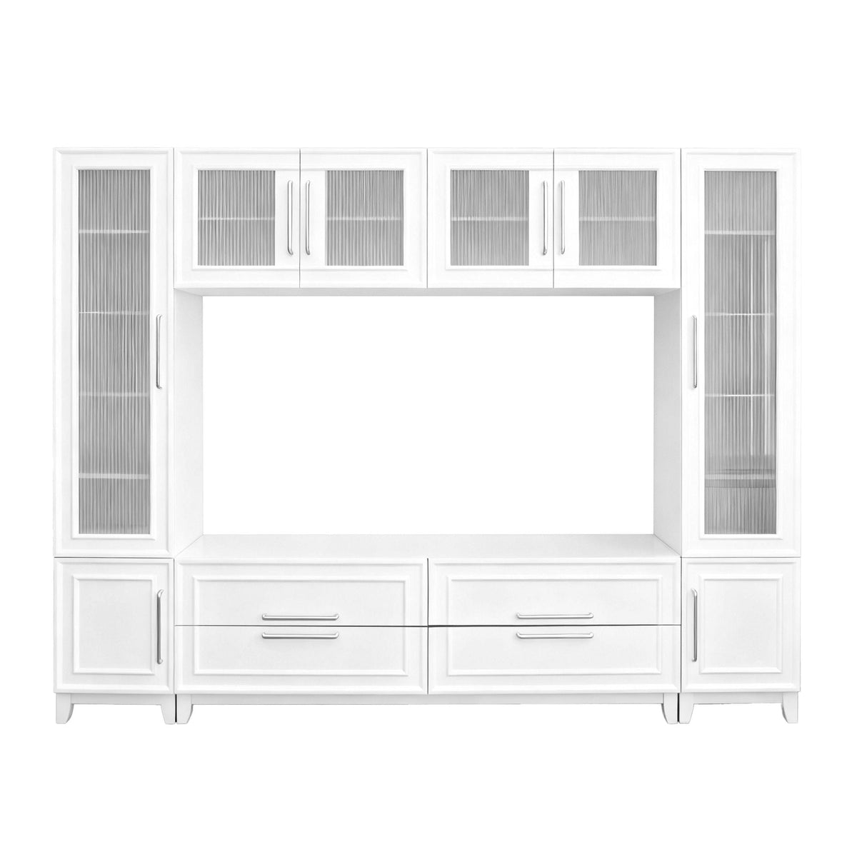 Modern Entertainment Center with Fluted Glass Doors - White or Black